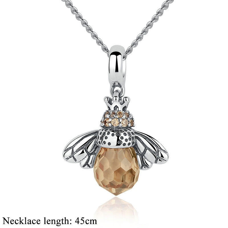 Sterling Silver Queen Honey Bee Little Bumblebee Pendant Necklace In Gold and Silver