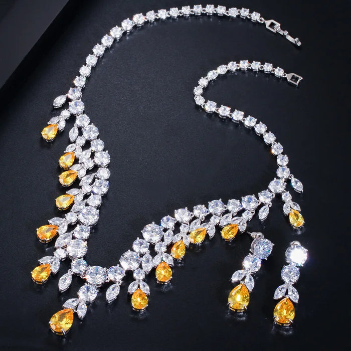 Royal Pear Drop Crystal Necklace & Earring Set