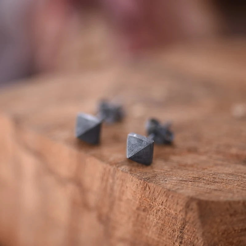 Sterling Silver Black Pyramid Stud Earrings