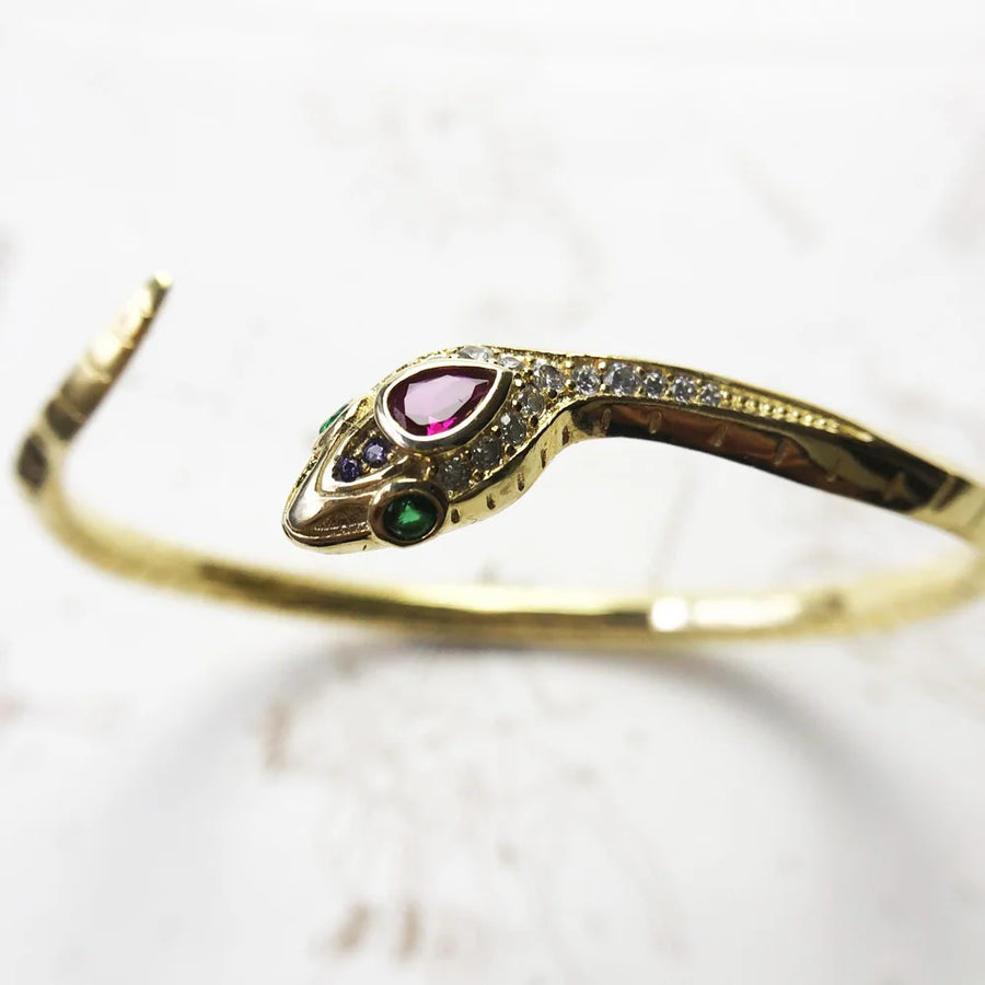 Women's Sterling Silver Curved Snake Bangle