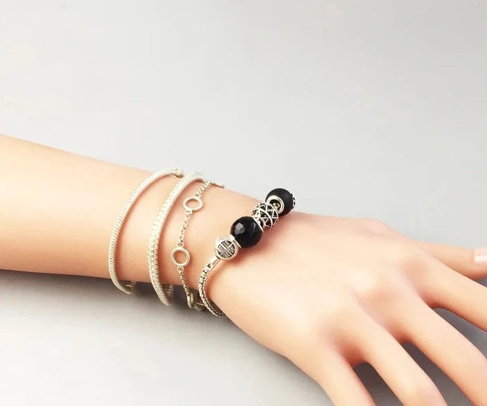 Destiny Black Bead Sterling Silver Bracelet
