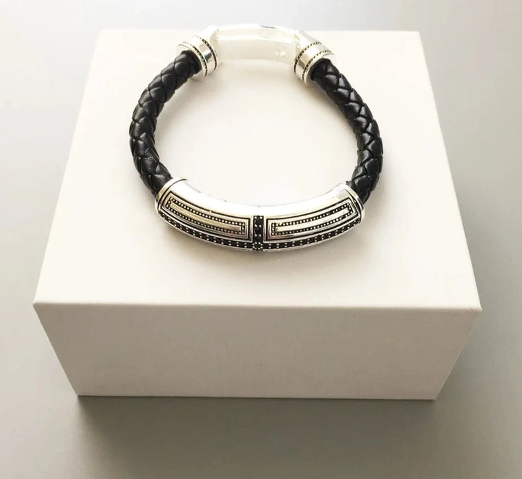 Chunky Leather and Sterling Silver Tribal Bracelet