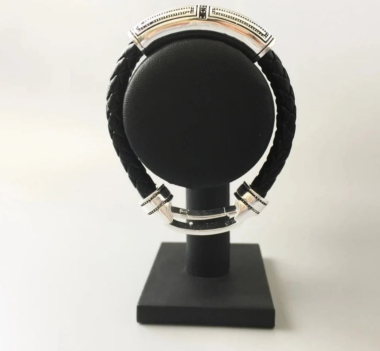 Chunky Leather and Sterling Silver Tribal Bracelet