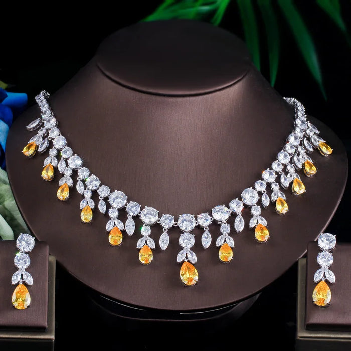 Royal Pear Drop Crystal Necklace & Earring Set