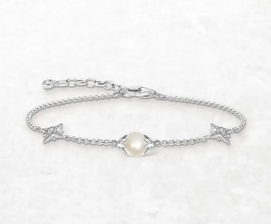 Sterling Silver Star and Pearl Bracelet