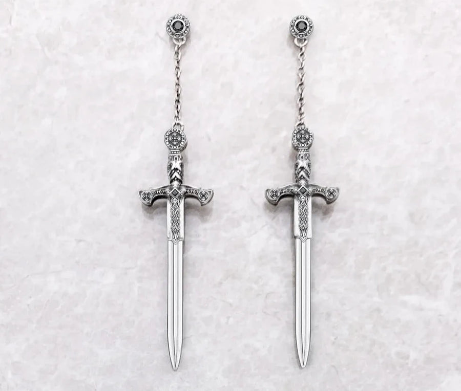 Sterling Silver Sword Drop Earrings (Pair)