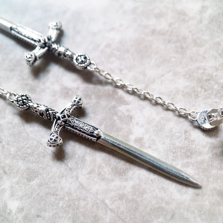 Sterling Silver Sword Drop Earrings (Pair)