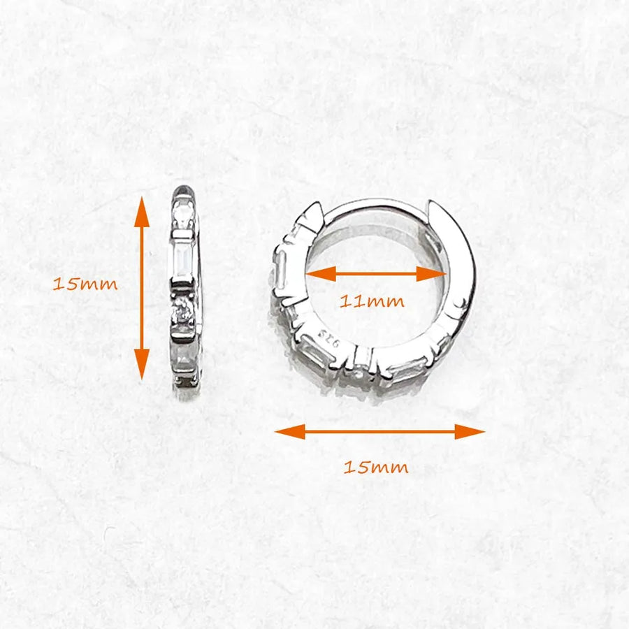 Sterling Silver 15mm Crystal Hinged Bamboo Style Hoop Earrings
