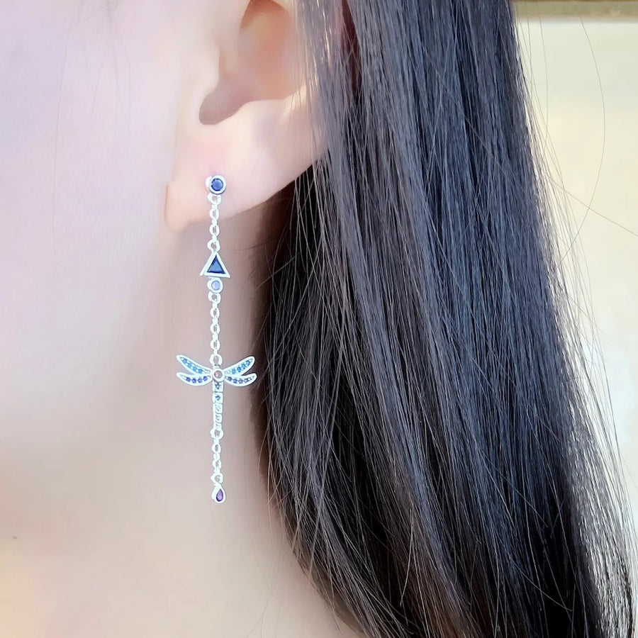 Sterling Silver Dragonfly Shape Drop Earrings