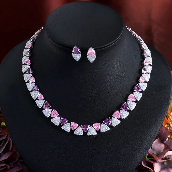 Aurora Trillion Crystal Statement Necklace & Earrings Set