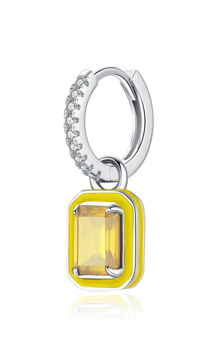 Sterling Silver Crystal Hoop Square Emerald Cut Drop Earrings
