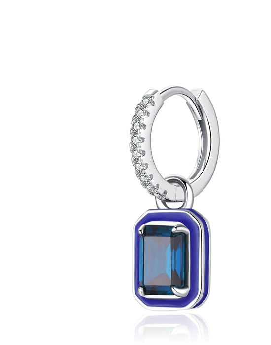 Sterling Silver Crystal Hoop Square Emerald Cut Drop Earrings