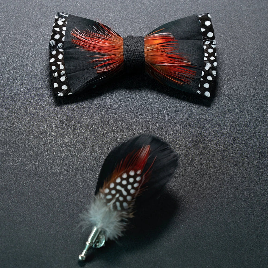 Men's Feather Bow Tie & Brooch Set 'The Formal Collection'