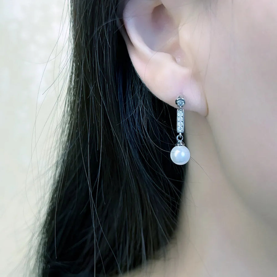 Sterling Silver Clear Crystal Pearl Drop Earrings