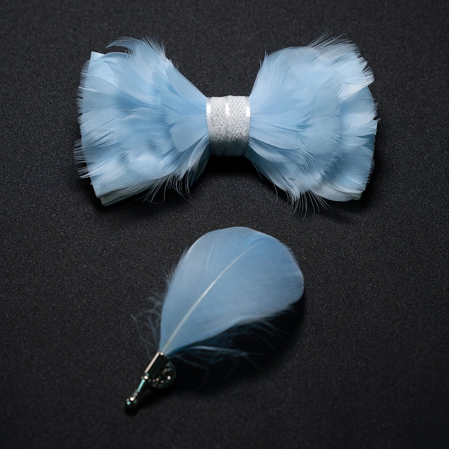 Men's Feather Bow Tie & Brooch Set 'The Formal Collection'