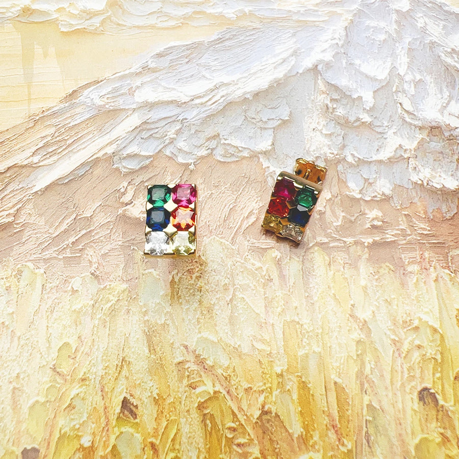 sterling silver gold plated rainbow coloured square stud earrings