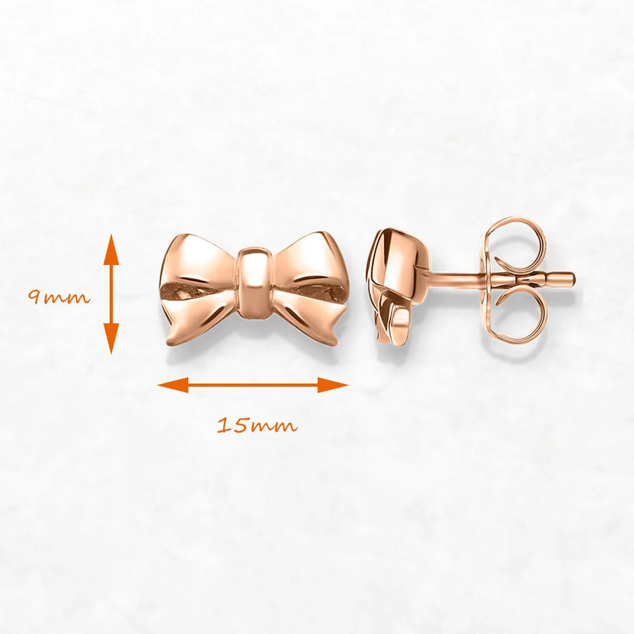 Sterling Silver Rose Gold Plain Bow Stud Earrings