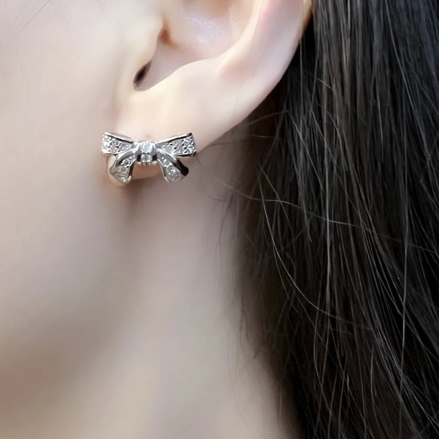Sterling Silver Crystal Bow Stud Earrings
