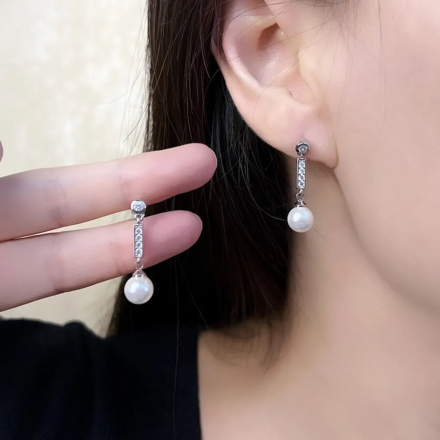 Sterling Silver Clear Crystal Pearl Drop Earrings