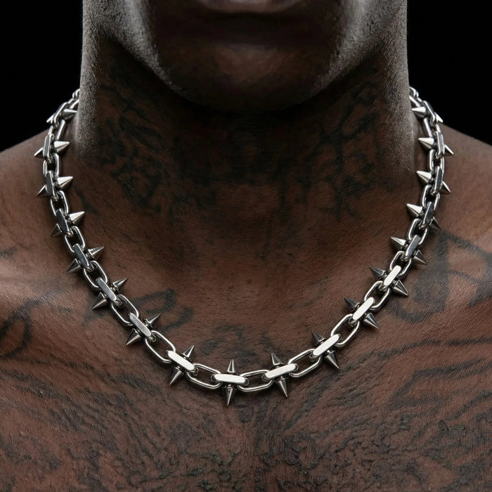 Obsidian Spike Chain Necklace & Bracelet -Men's Statement Chain