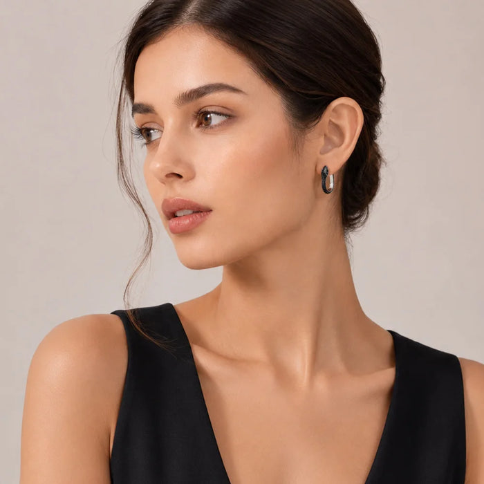 Venom Black Crystal Snake Hoop Earrings – 925 Sterling Silver