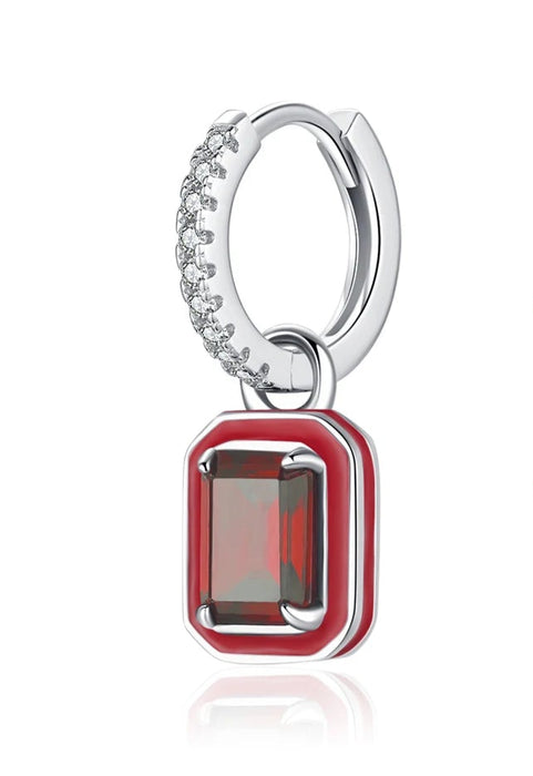 Sterling Silver Crystal Hoop Square Emerald Cut Drop Earrings