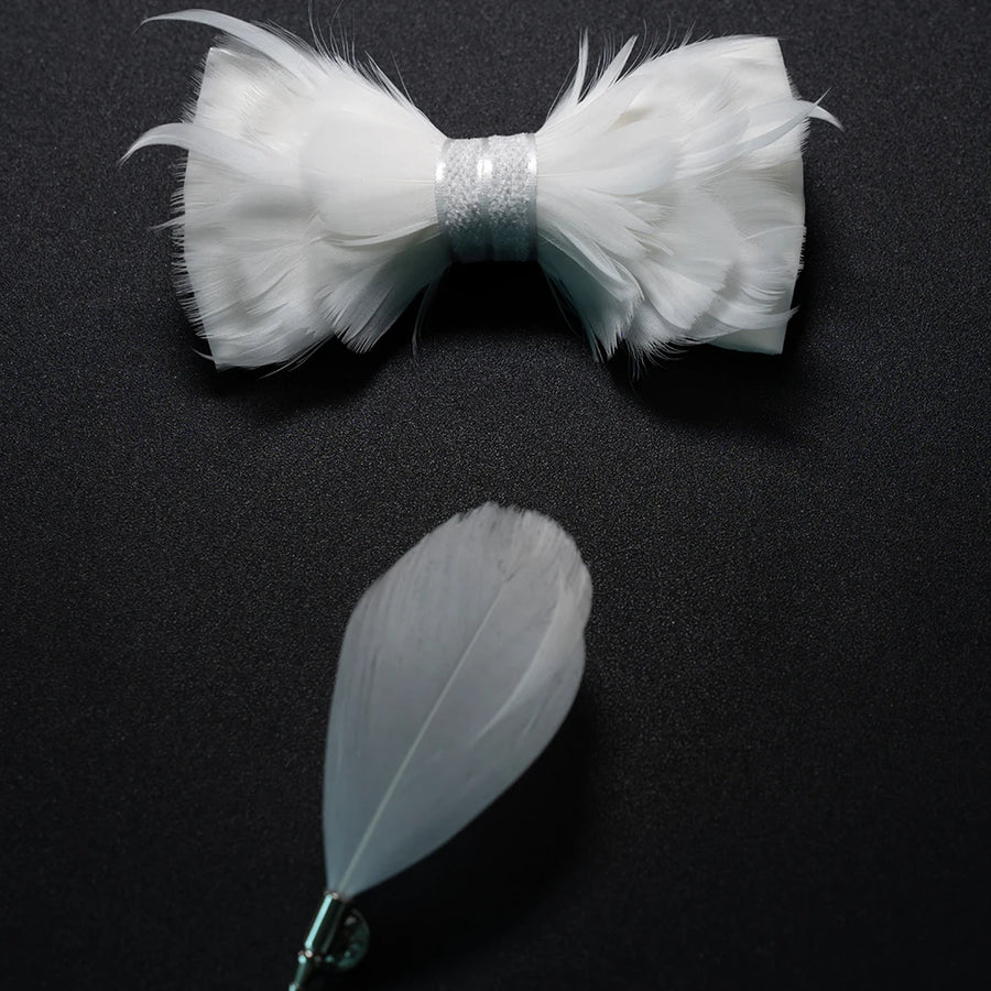 Men's Feather Bow Tie & Brooch Set 'The Formal Collection'