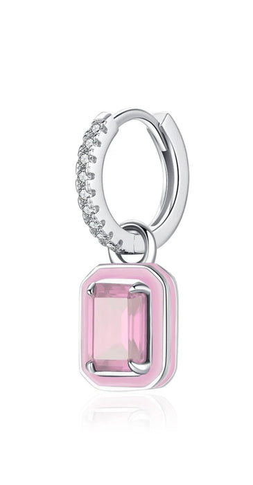 Sterling Silver Crystal Hoop Square Emerald Cut Drop Earrings