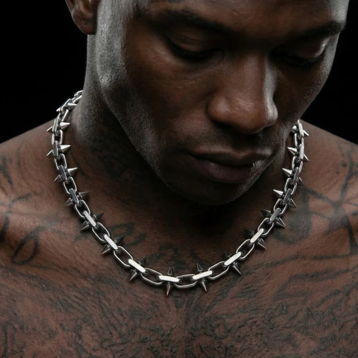 Obsidian Spike Chain Necklace & Bracelet -Men's Statement Chain