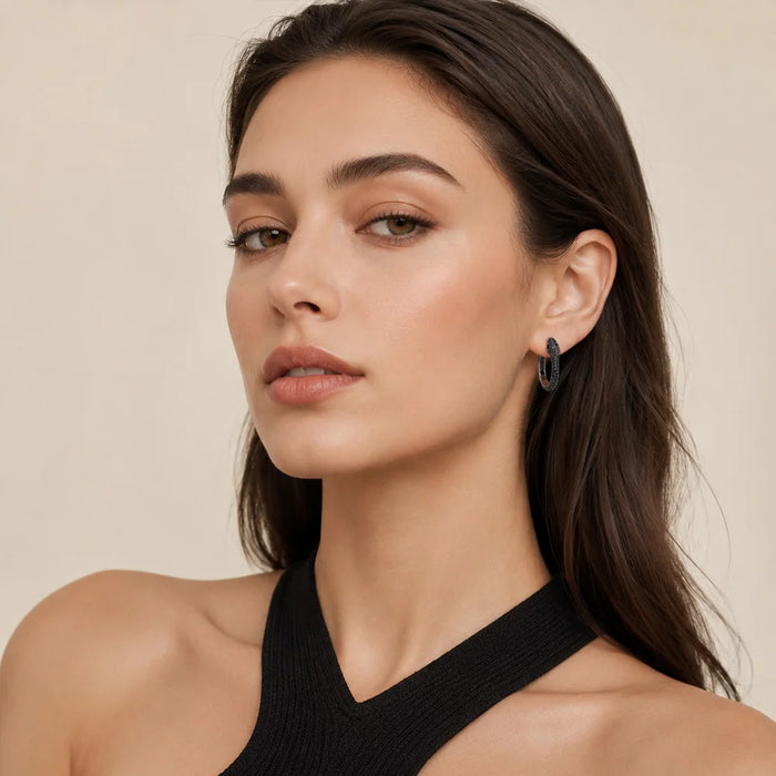 Venom Black Crystal Snake Hoop Earrings – 925 Sterling Silver