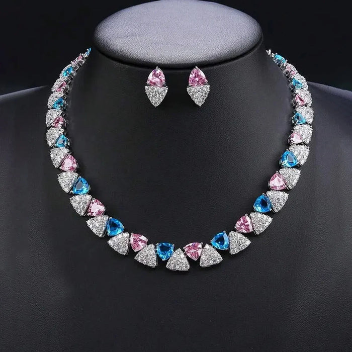 Aurora Trillion Crystal Statement Necklace & Earrings Set