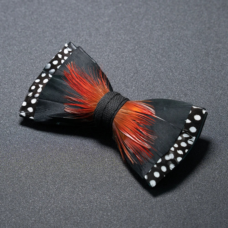 Men's Feather Bow Tie & Brooch Set 'The Formal Collection'