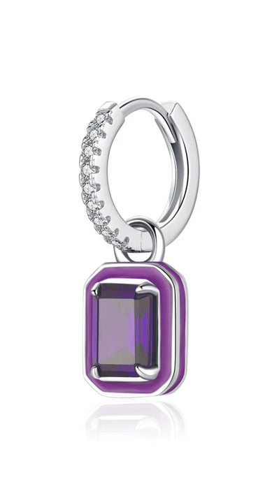 Sterling Silver Crystal Hoop Square Emerald Cut Drop Earrings