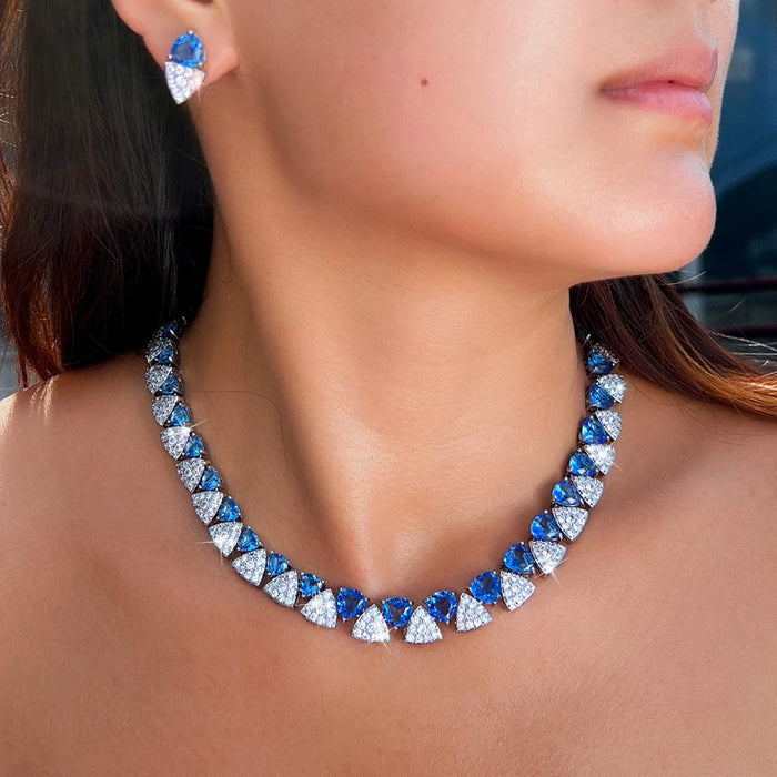 Aurora Trillion Crystal Statement Necklace & Earrings Set