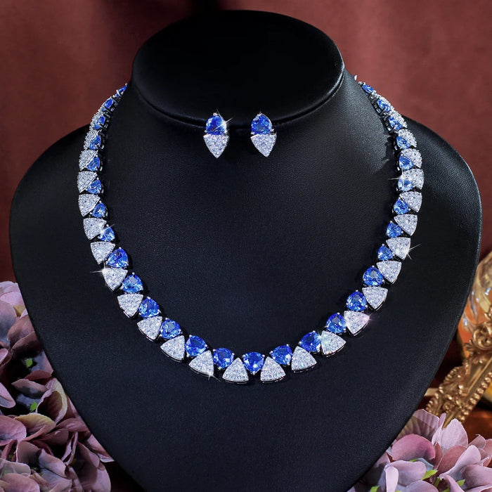 Aurora Trillion Crystal Statement Necklace & Earrings Set