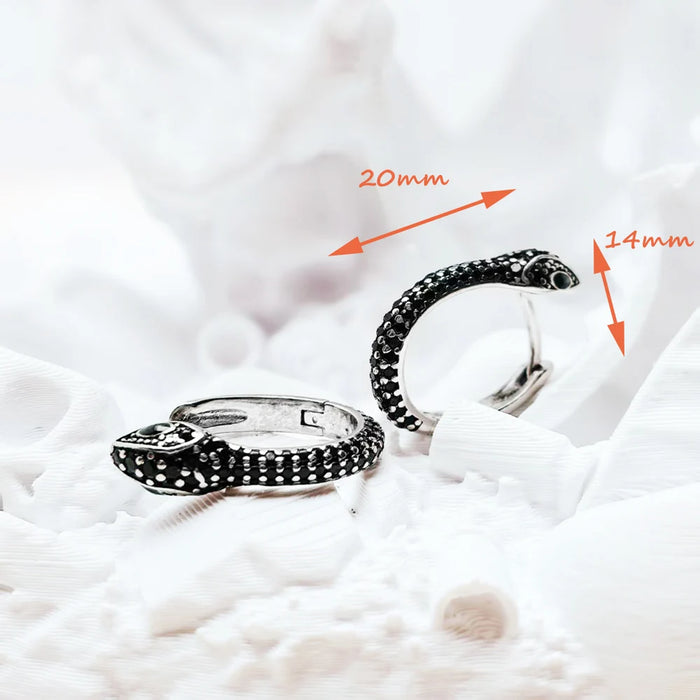 Venom Black Crystal Snake Hoop Earrings – 925 Sterling Silver