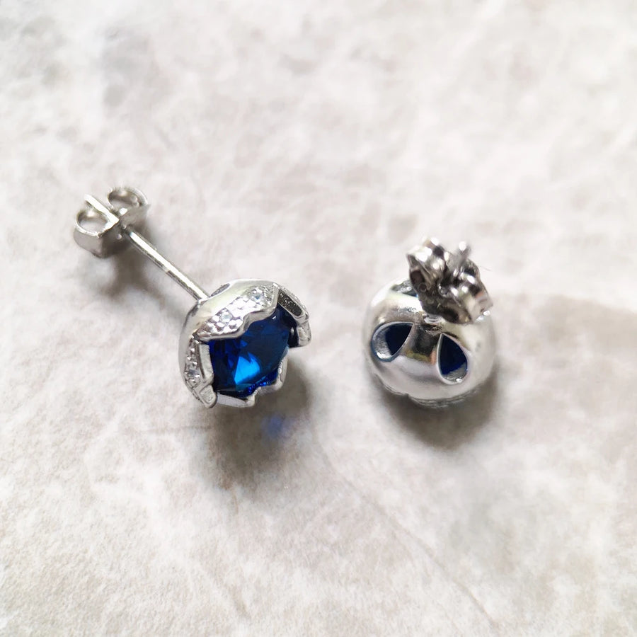 Sterling Silver Blue Sapphire Lotus Flower Stud Earrings