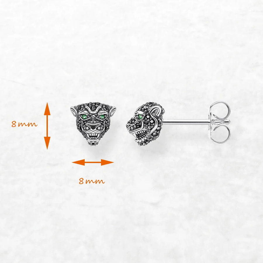 Sterling Silver Jaguar Black Panther CZ Stud Earrings