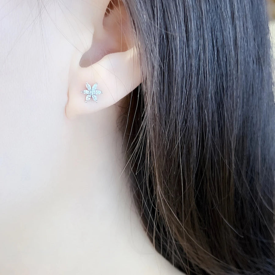 Sterling Silver Crystal Flower Stud Earrings