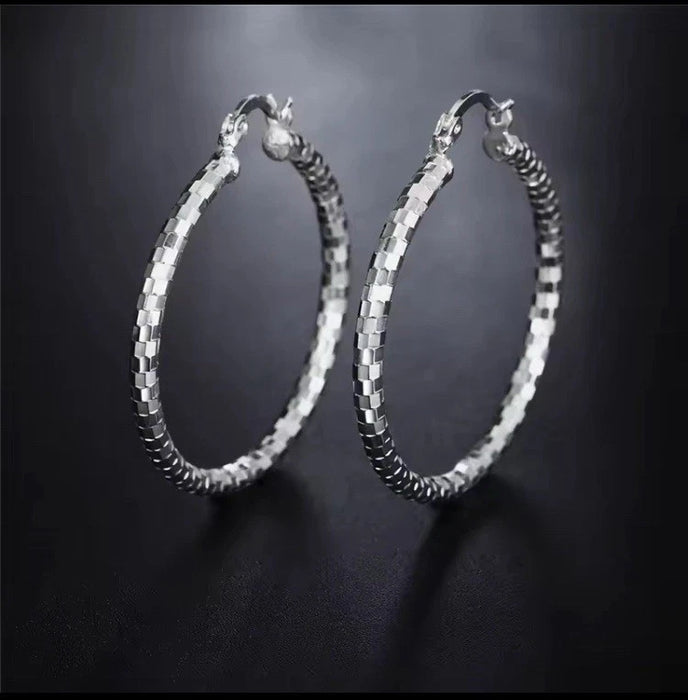Sterling Silver 40mm Diamond Cut Large Sleeper Hoop Earrings
