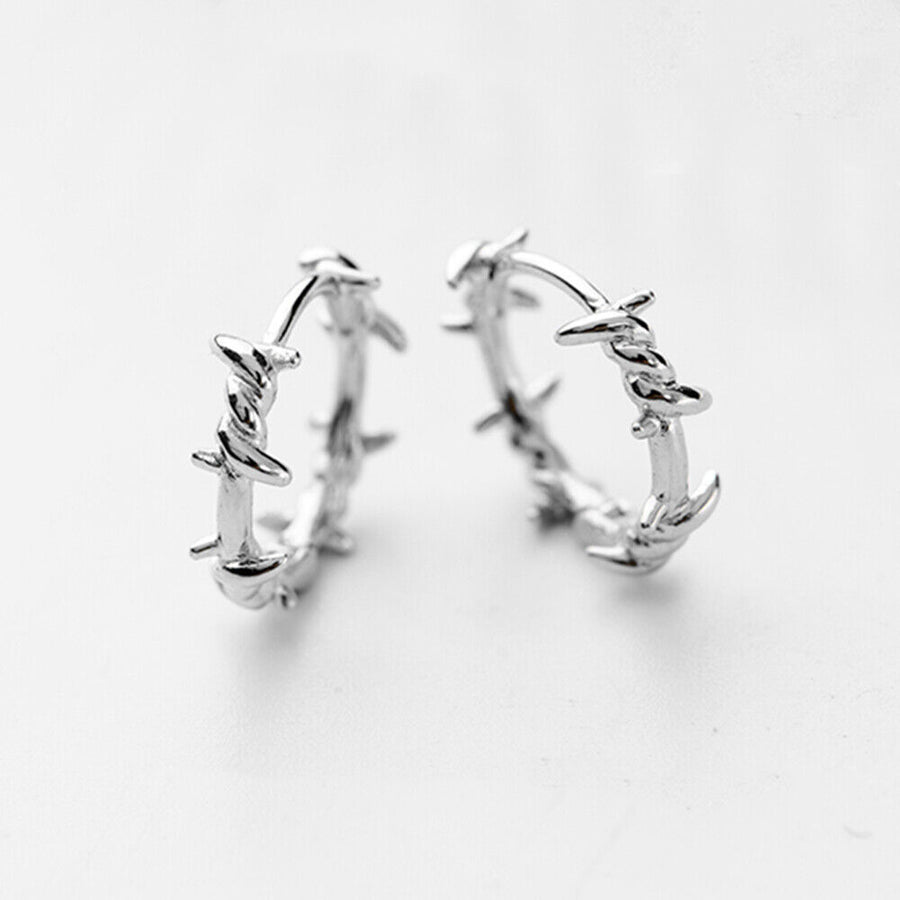 Sterling Silver Barbed Wire Hoop Earrings