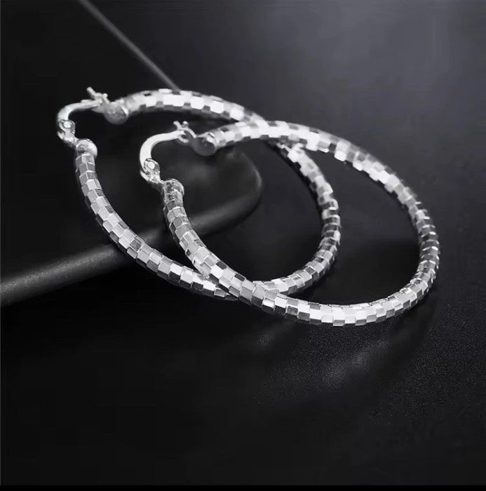 Sterling Silver 40mm Diamond Cut Large Sleeper Hoop Earrings