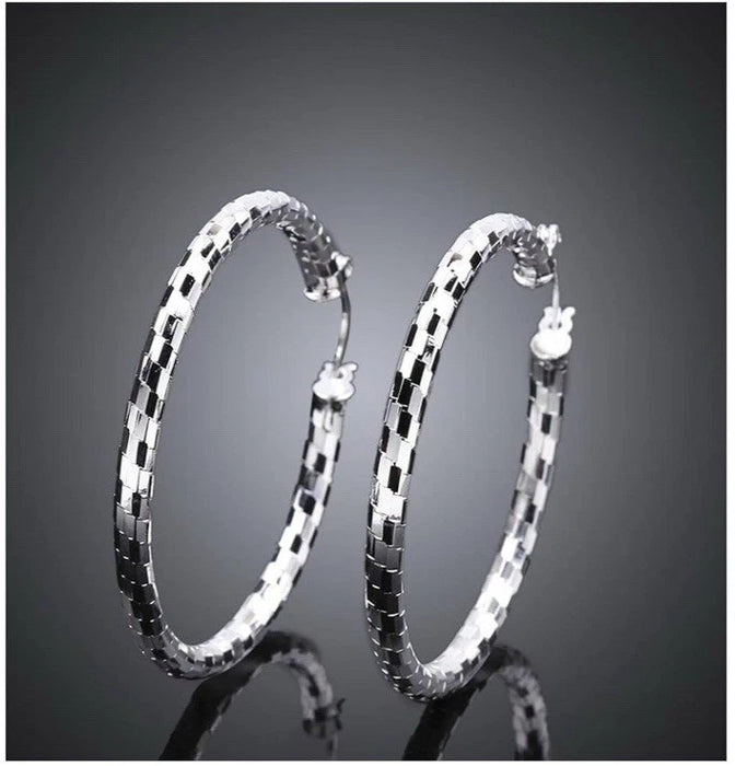 Sterling Silver 40mm Diamond Cut Large Sleeper Hoop Earrings