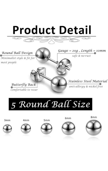 Hypoallergenic Ball Stud Earrings - Silver, Gold & Rose Gold