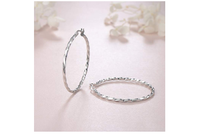 Silver Twisted Steel Hoop Earrings