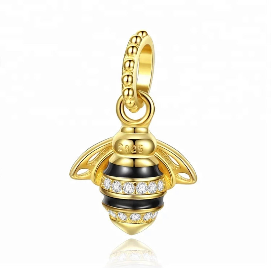 925 Sterling Silver Gold Plated Bumble Bee pendant Necklace