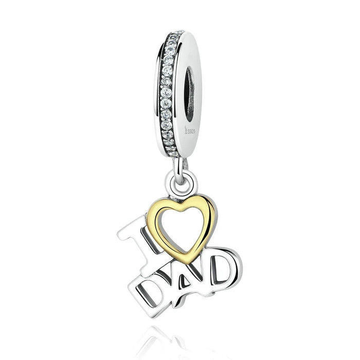 925 Sterling Silver 'I Love Dad' Dangling Charm