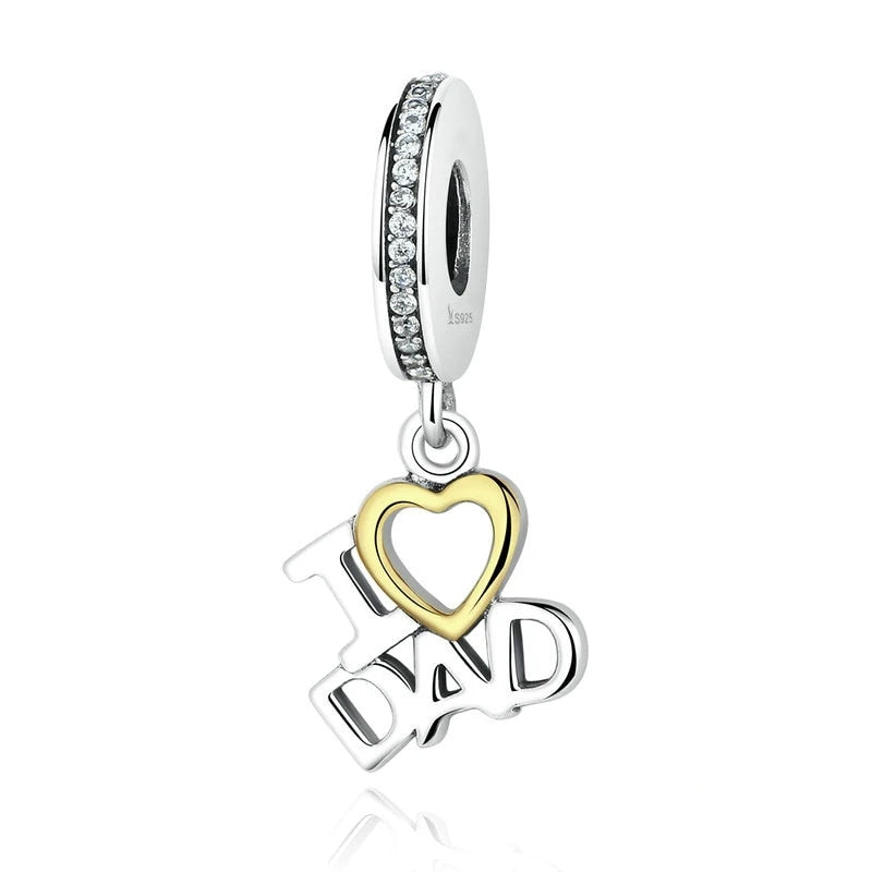 925 Sterling Silver 'I Love Dad' Dangling Charm