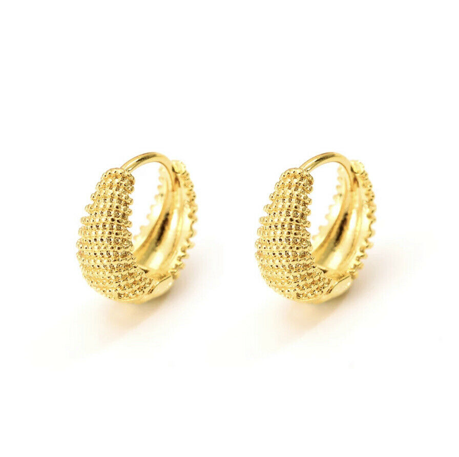 18ct Yellow Gold Filled Textured Small Huggie Hoop Earrings