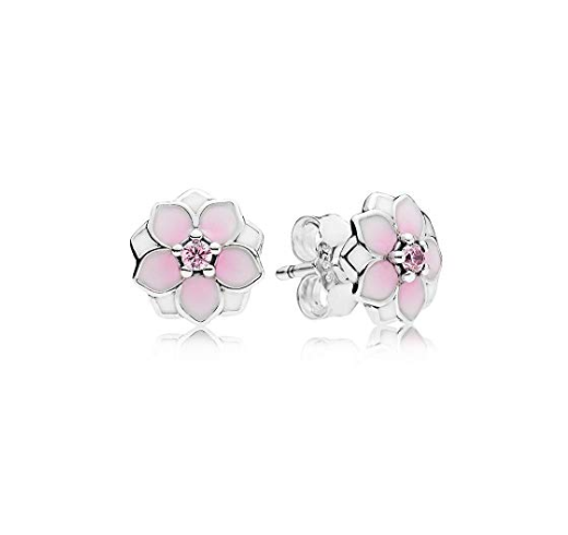 925 silver Pink Magnolia Floral Stud Earrings, Flower